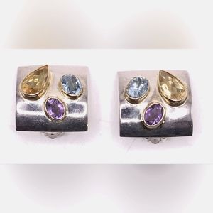 Sterling Silver & 14K Gold Clip On Earrings